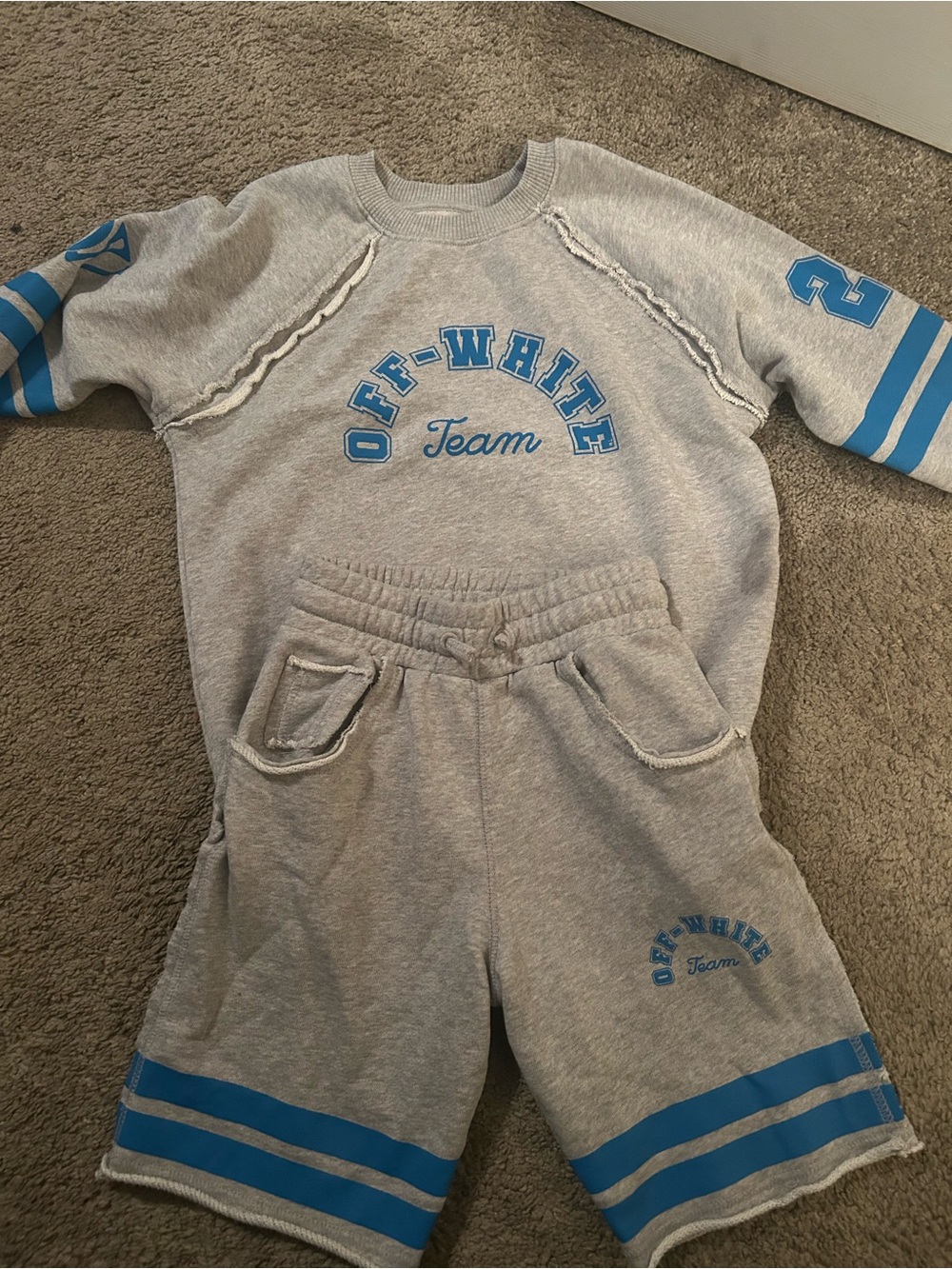 Off-White Grey and Blue Kids Sweatshorts
